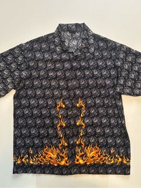 Jnco Y2K style skull flame aop button down shirt (missing button)
